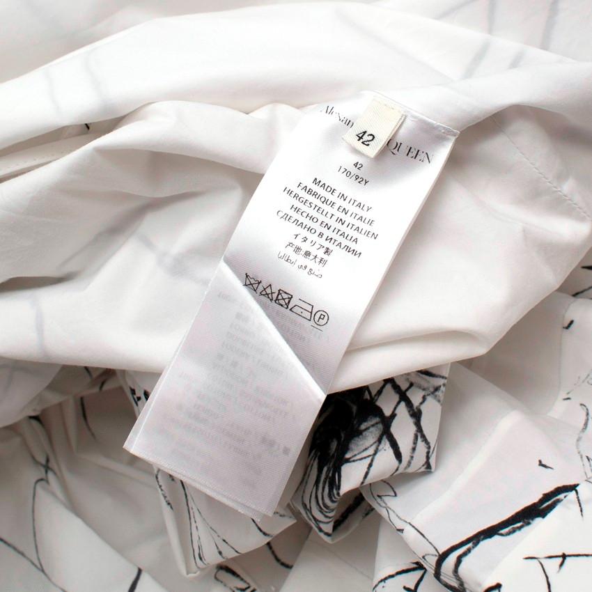 Alexander McQueen White Cotton Sketch Print Babydoll Dress - US 4 1