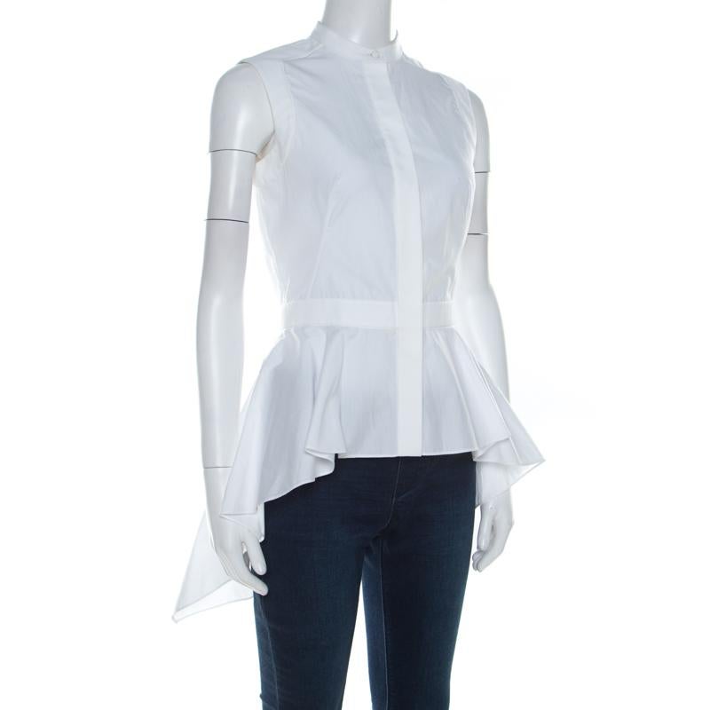 Gray Alexander McQueen White Cotton Sleeveless Peplum Asymmetrical Hem Top S