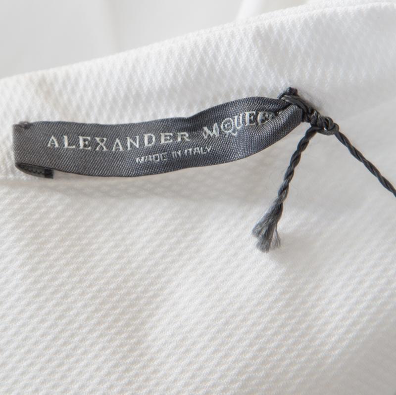 Alexander McQueen White Cotton Sleeveless Peplum Asymmetrical Hem Top S 1