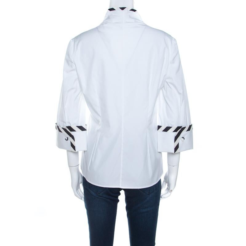 Alexander McQueen Weißes gestreiftes, detailliertes Hemd aus Baumwolle mit Paspelierung M (Grau) im Angebot