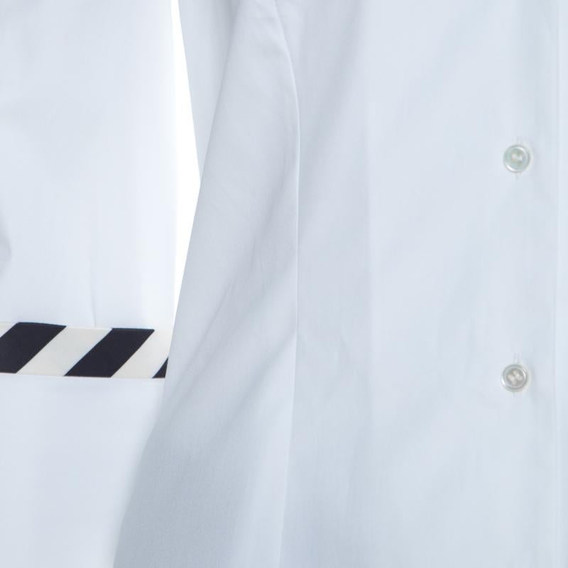 Alexander McQueen White Cotton Striped Piping Detailed Shirt M In Good Condition In Dubai, Al Qouz 2