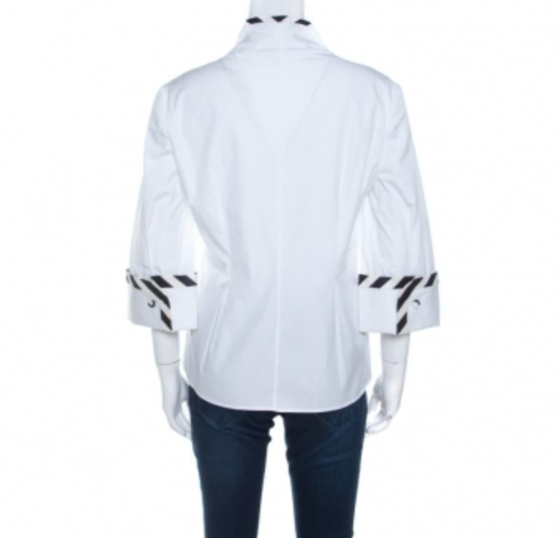 Alexander McQueen Weiß gestreiftes Hemd aus Baumwolle mit Paspelierungsdetails in Weiß, M Damen im Angebot