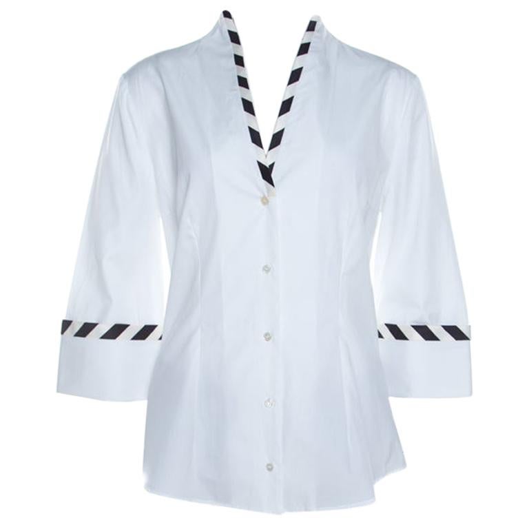 Alexander McQueen White Cotton Striped Piping Detailed Shirt M For Sale