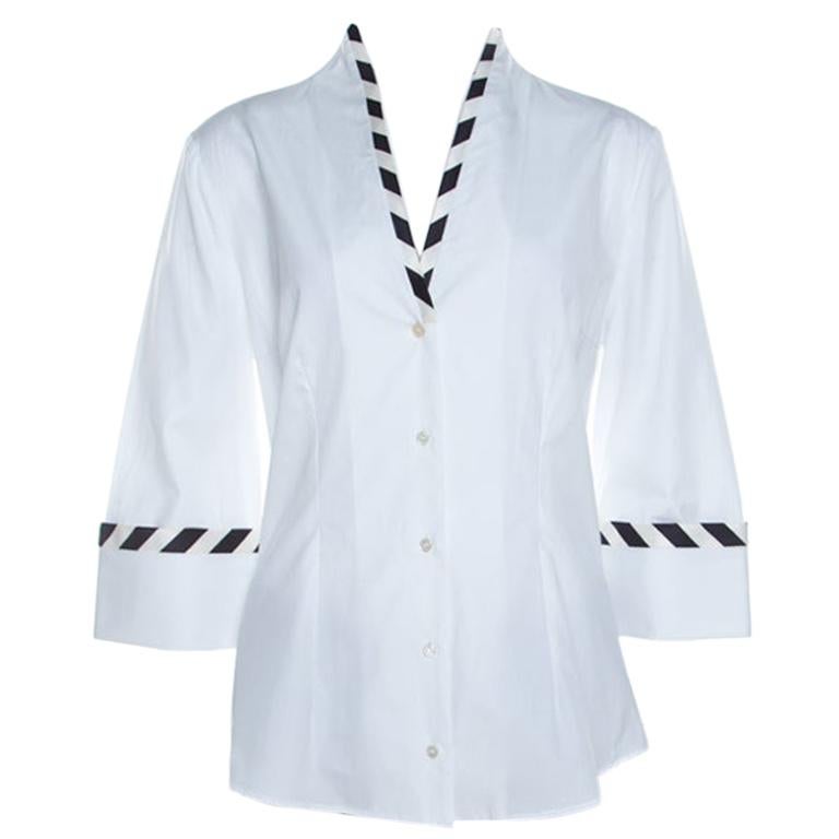 Alexander McQueen White Cotton Striped Piping Detailed Shirt M