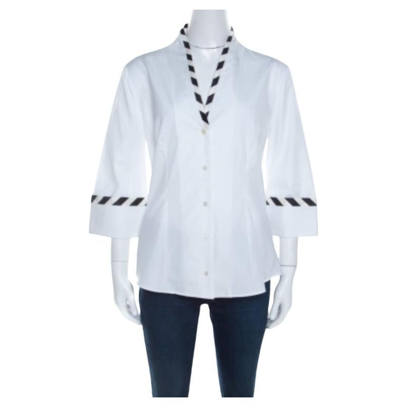 Alexander McQueen Weiß gestreiftes Hemd aus Baumwolle mit Paspelierungsdetails in Weiß, M im Angebot