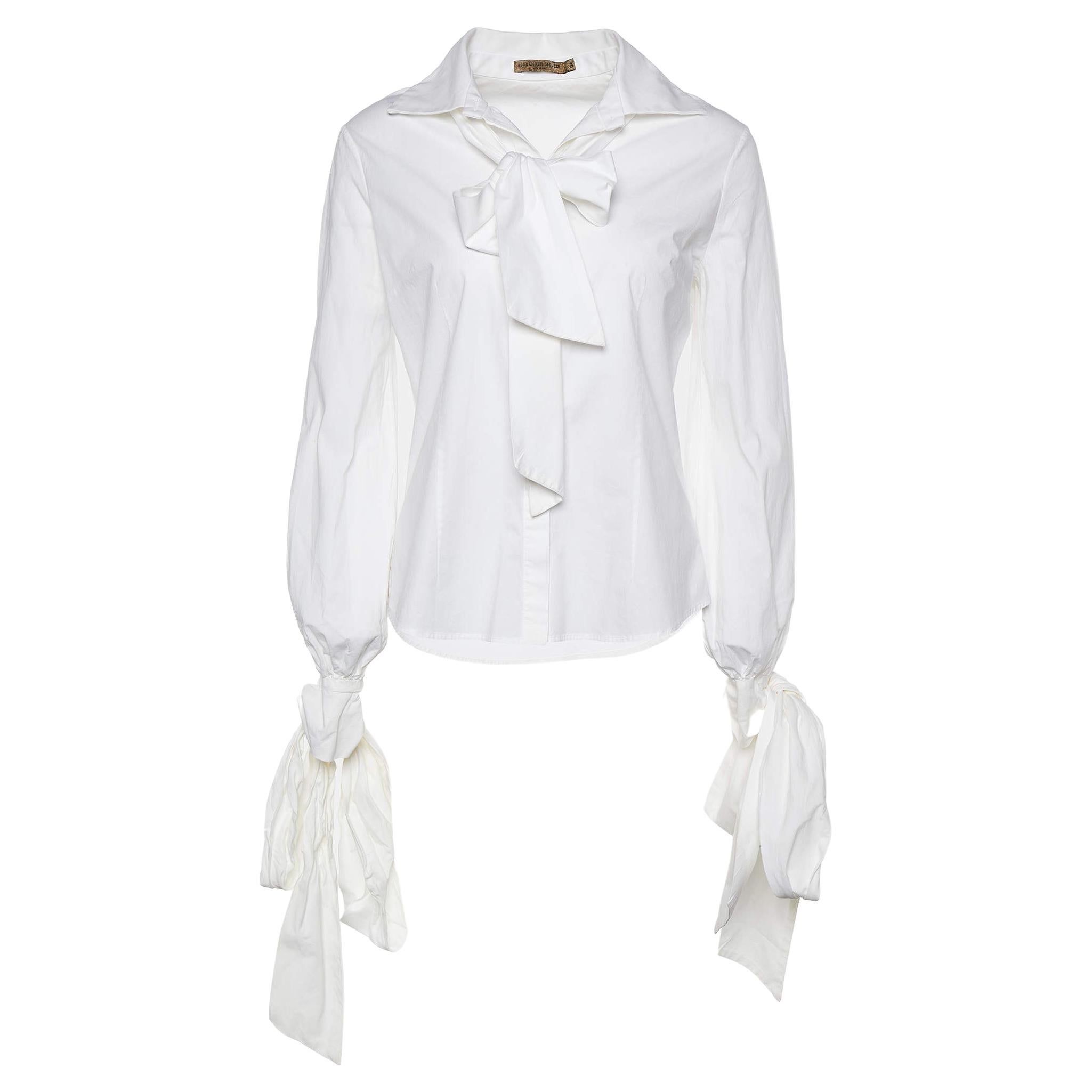 Alexander McQueen White Cotton Tie Detail Shirt S For Sale