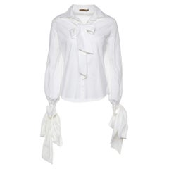 Alexander McQueen White Camicia in cotone con dettaglio cravatta S.