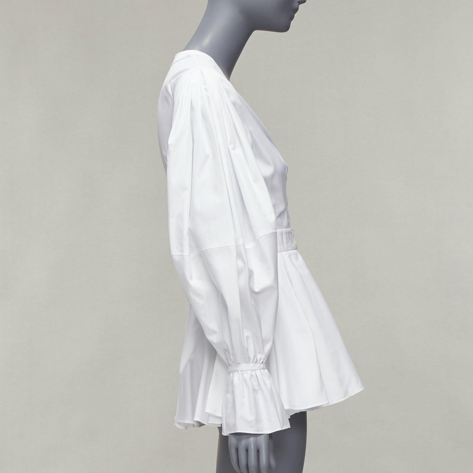 Women's ALEXANDER MCQUEEN white cotton V-neck balloon sleeve peplum dress shirt IT38 XS For Sale