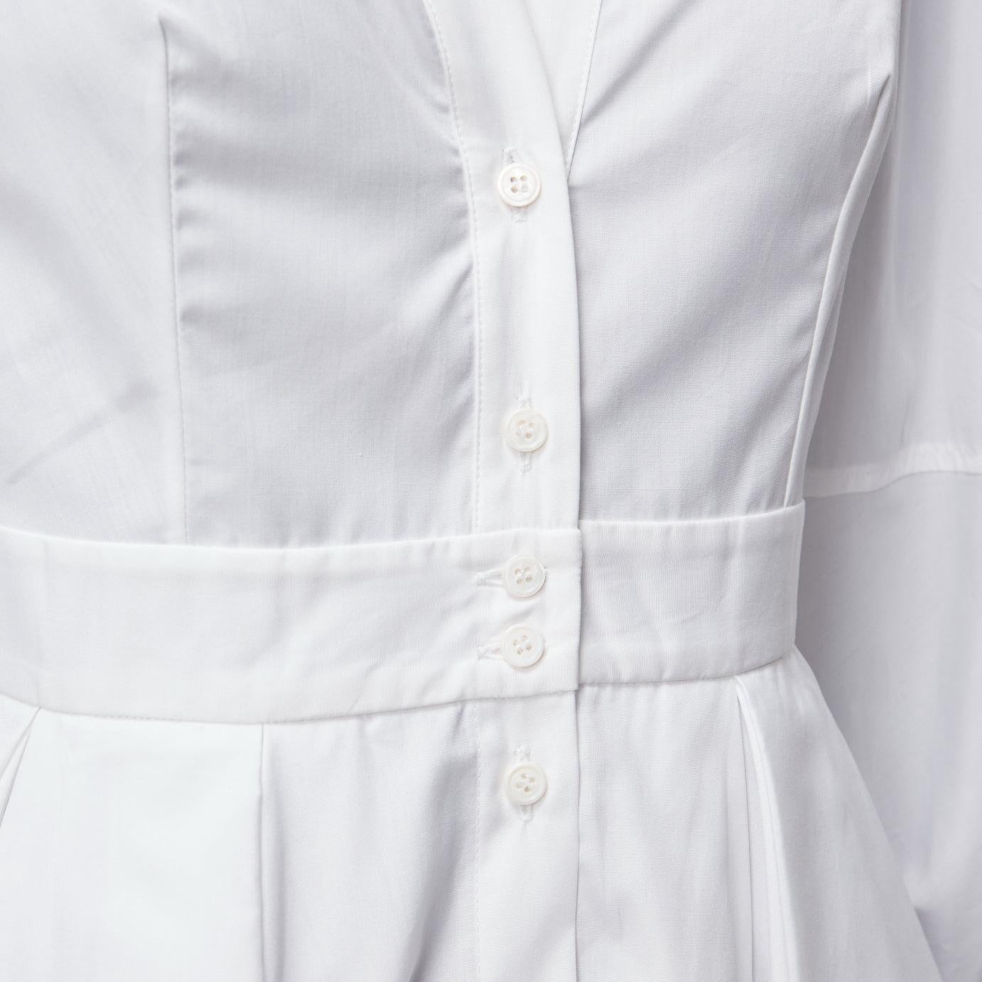 ALEXANDER MCQUEEN white cotton V-neck balloon sleeve peplum dress shirt IT38 XS For Sale 2