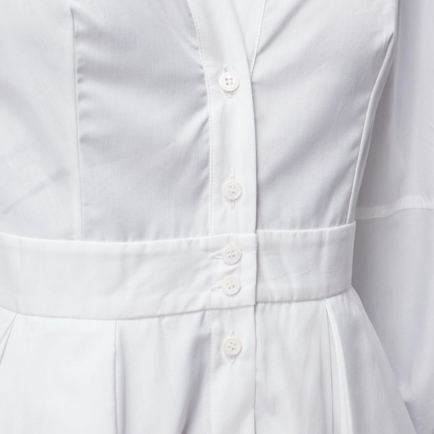 ALEXANDER MCQUEEN white cotton V-neck balloon sleeve peplum dress shirt IT38 XS For Sale 3