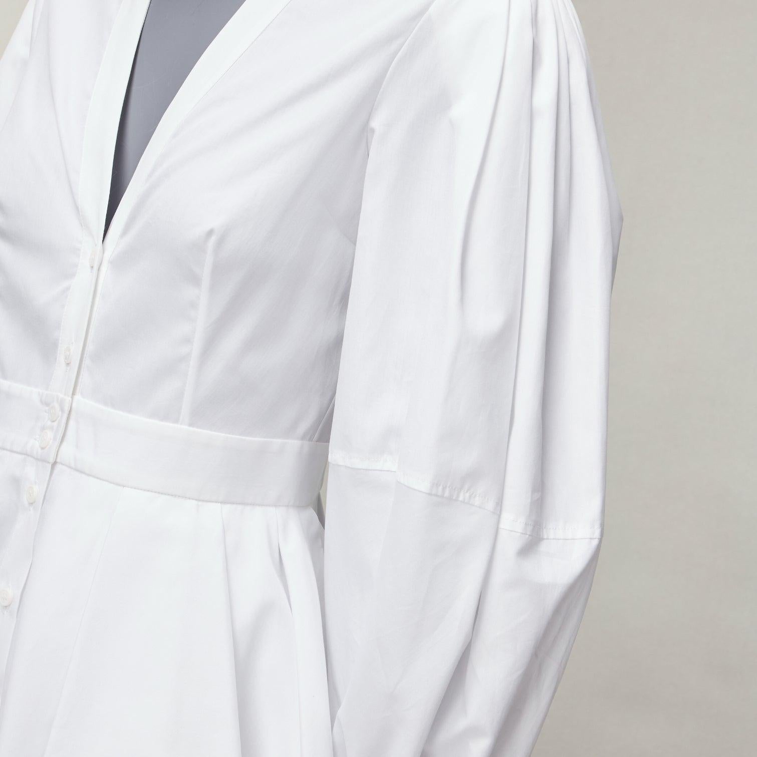 ALEXANDER MCQUEEN white cotton V-neck balloon sleeve peplum dress shirt IT38 XS For Sale 4