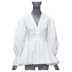 ALEXANDER MCQUEEN Weißes Baumwollhemd mit V-Ausschnitt und Ballonärmeln und Peplum IT38 XS