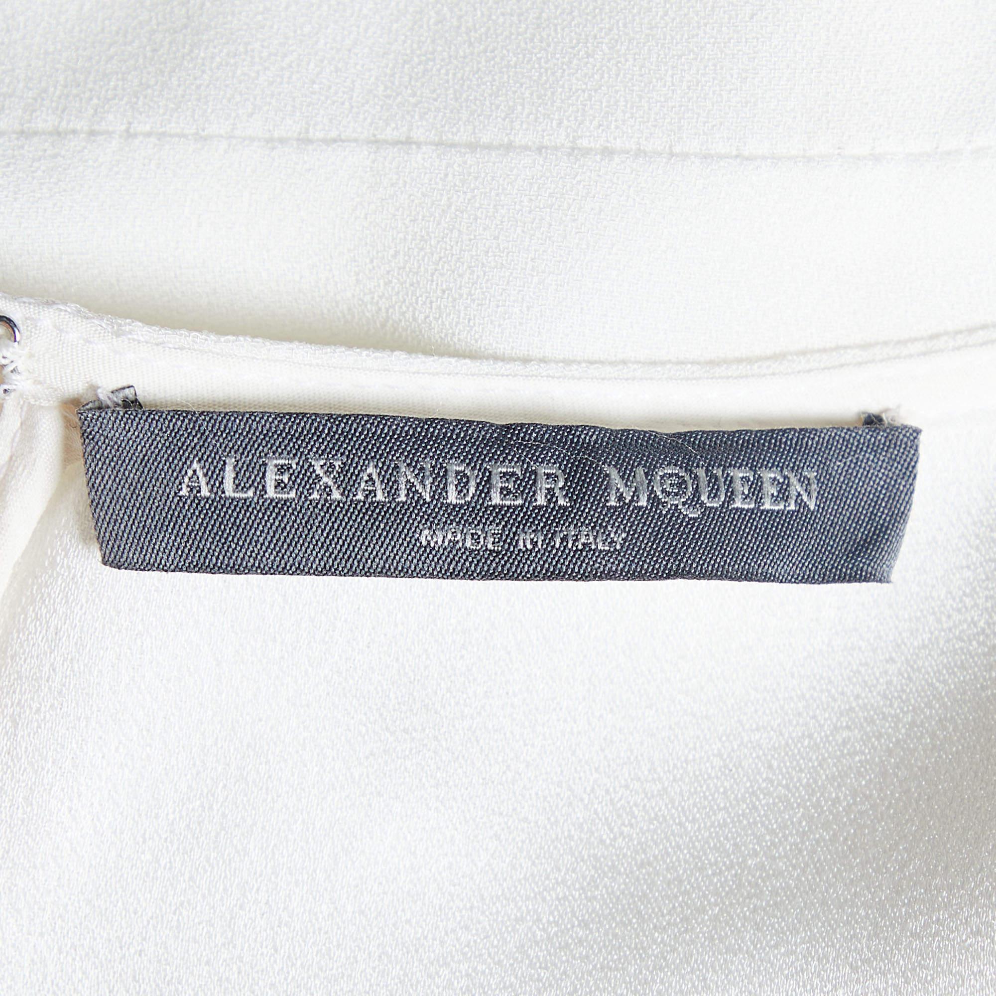 Alexander McQueen White Crepe Sleeveless Asymmetric Peplum Top M In Good Condition In Dubai, Al Qouz 2