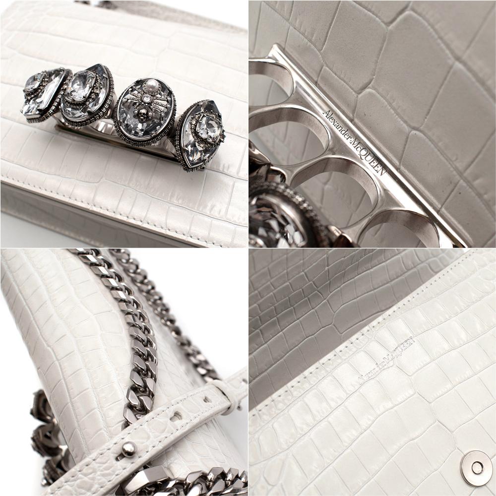 Women's or Men's Alexander McQueen White Crocodile Embossed Crystal Knuckle Duster Bag
