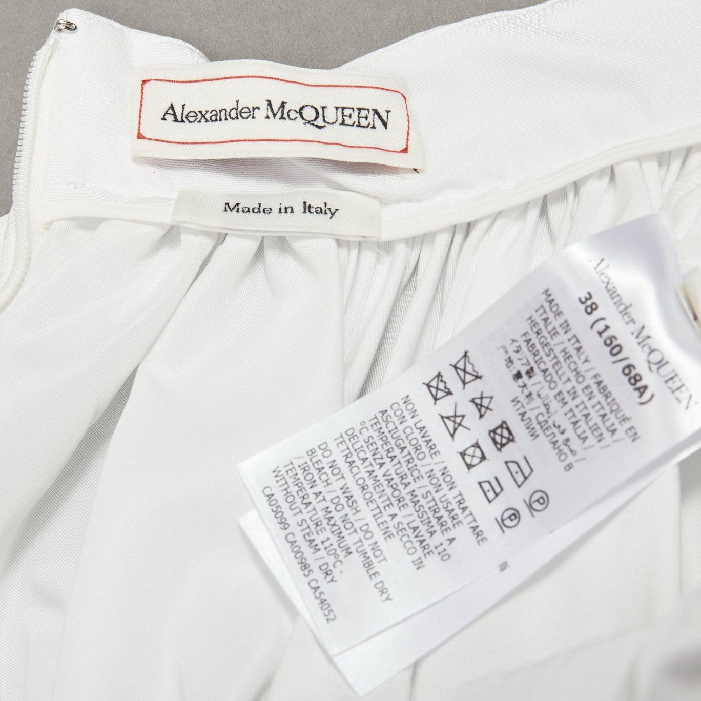 ALEXANDER MCQUEEN white drawstring tie detail puff flared full skirt IT38 XS For Sale 4