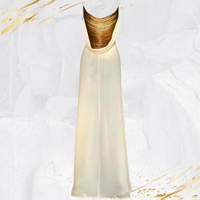 Alexander McQueen - White Evening Gown with Gold Chains 