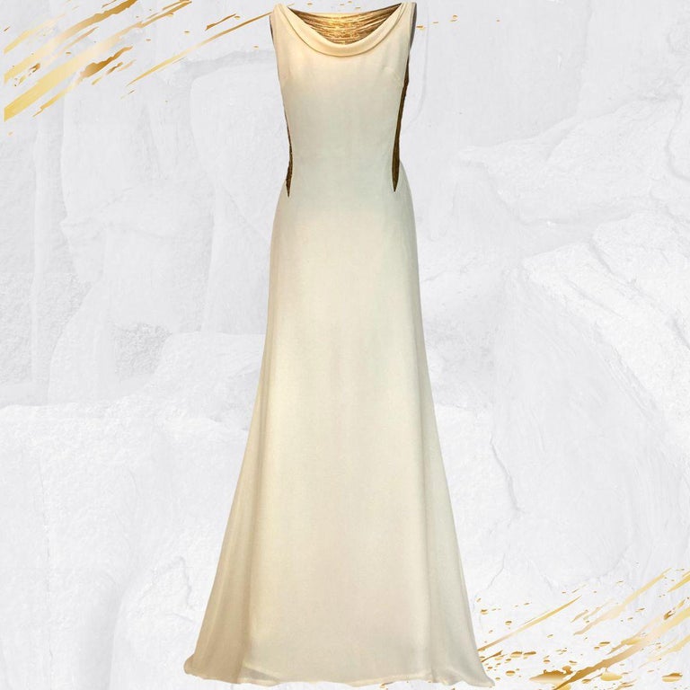 Women's Alexander McQueen White Evening Gown with Gold Chains 