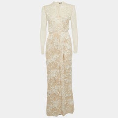 Alexander McQueen White Floral Pattern Lace Wrap Style Gown XS