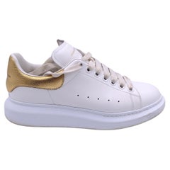 Used Alexander McQueen White Gold Lace Up Sneakers Shoes Size 40