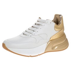 Used Alexander McQueen White/Gold Leather New Larry Low Top Sneakers Size 39.5