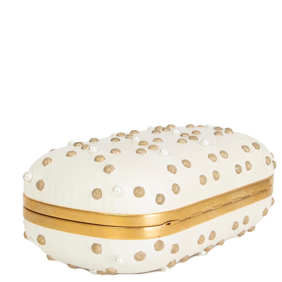 White ALEXANDER MCQUEEN white gold PUNK SKULL PEARL Box Clutch Bag