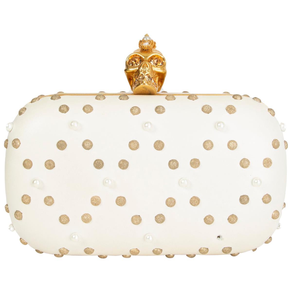 ALEXANDER MCQUEEN white gold PUNK SKULL PEARL Box Clutch Bag