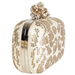 ALEXANDER MCQUEEN white gold SEQUIN CORWN SKULL Box Clutch Bag