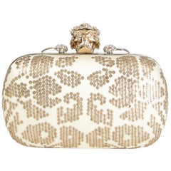 ALEXANDER MCQUEEN white gold SEQUIN CORWN SKULL Box Clutch Bag