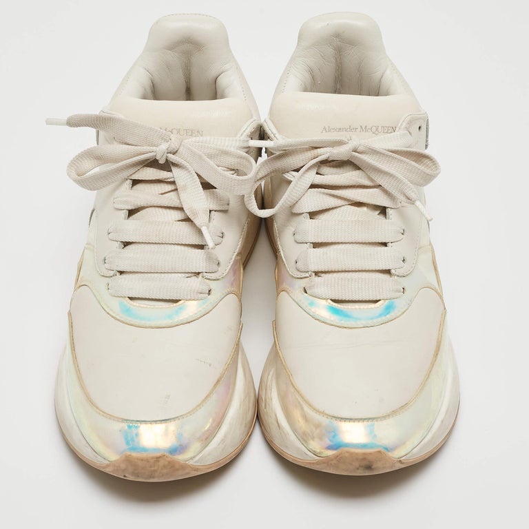 Alexander McQueen White/Holographic Leather Oversized Runner
