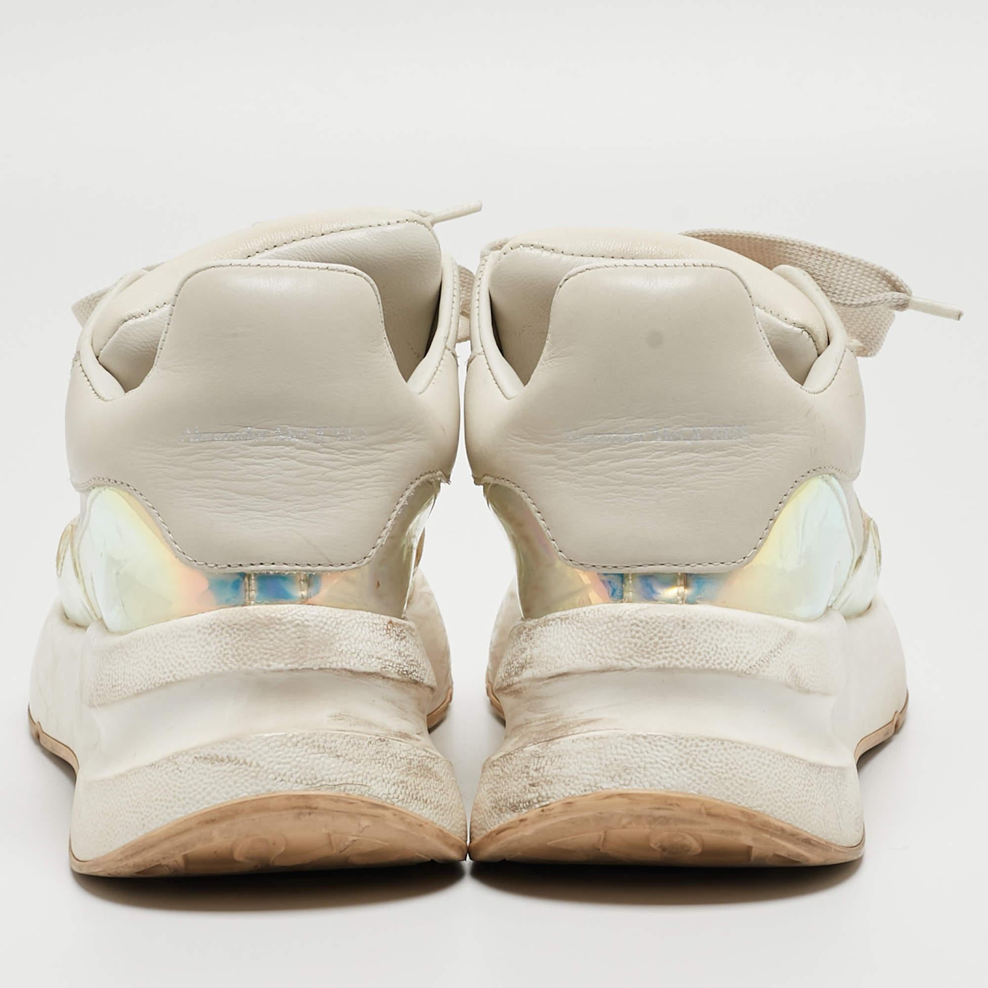 Women's Alexander McQueen White/Holographic Leather Oversized Runner Sneakers Size 39.5