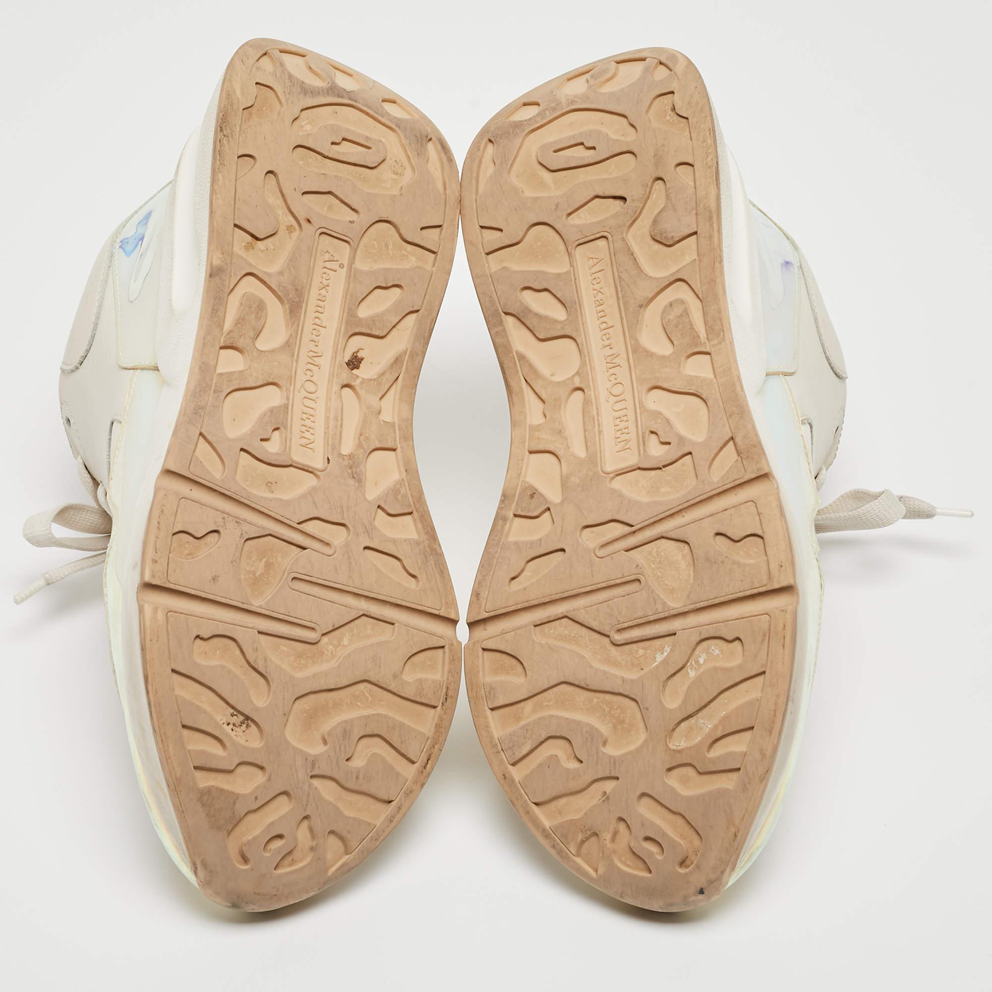 Alexander McQueen White/Holographic Leather Oversized Runner Sneakers Size 39.5 1