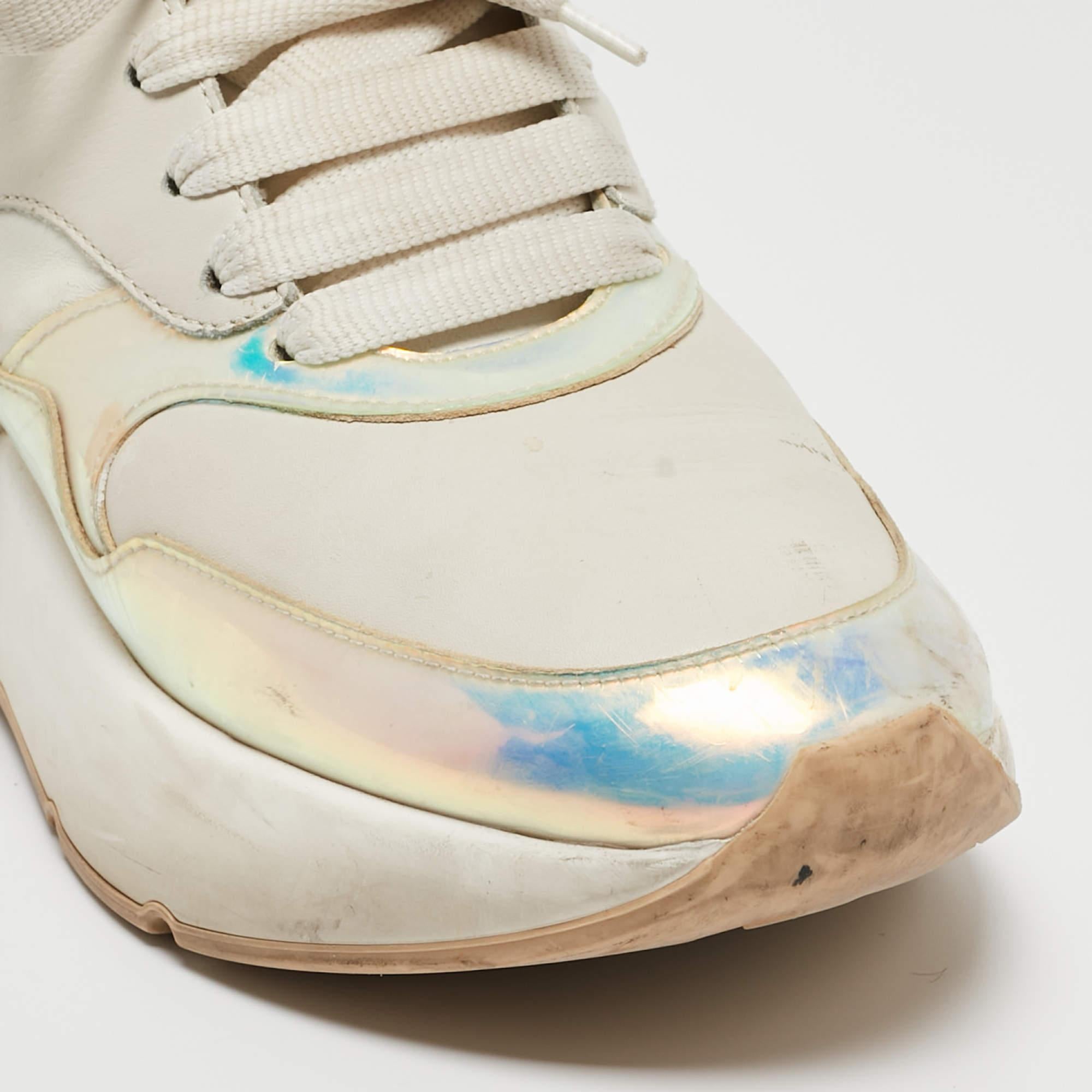 Alexander McQueen White/Holographic Leather Oversized Runner Sneakers Size 39.5 3