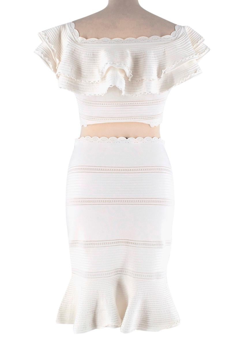 Gray Alexander McQueen White Knitted Bardot Top & Skirt For Sale