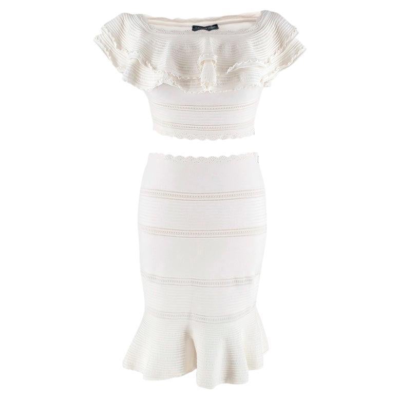 Alexander McQueen White Knitted Bardot Top & Skirt For Sale