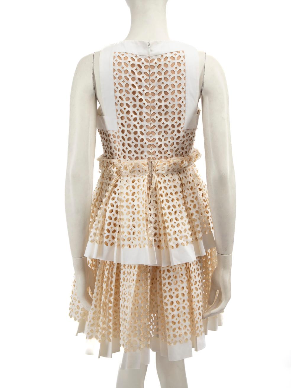 Alexander McQueen White Layered Laser-Cut Dress Size M In Good Condition For Sale In London, GB