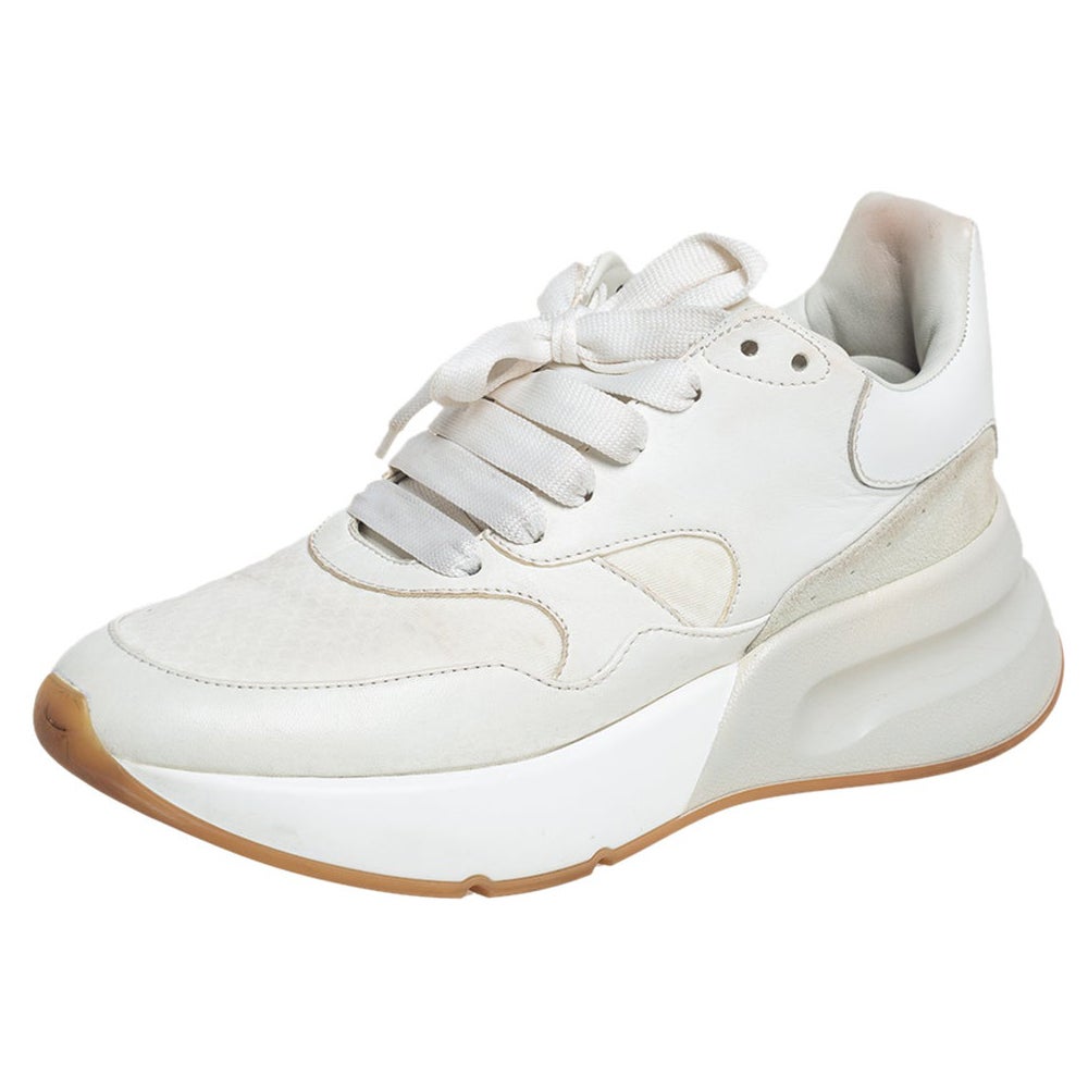 Alexander McQueen White Leather And Suede Lace Up Sneakers Size 39