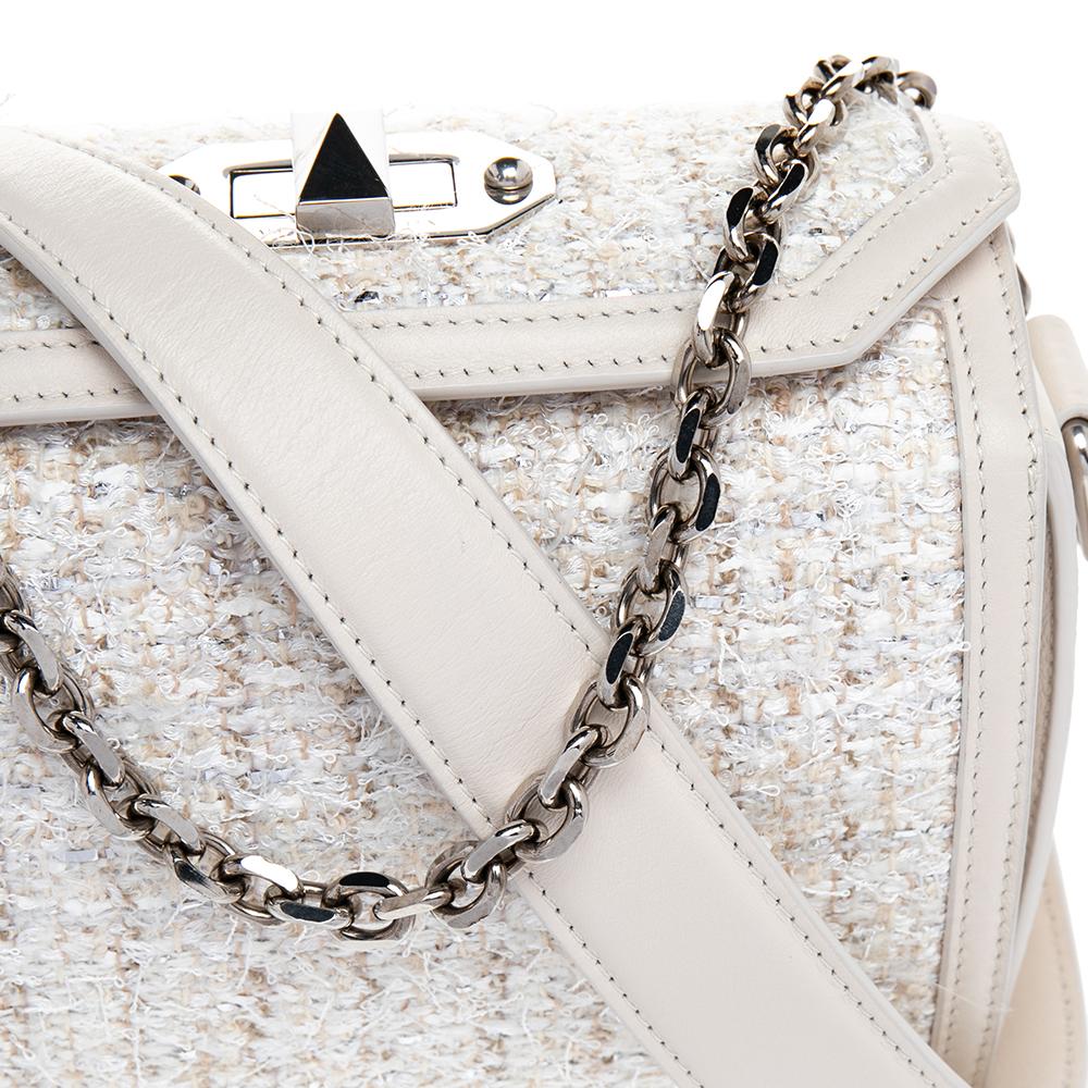 Alexander McQueen White Leather and Tweed Box 19 Crosssbody Bag 1