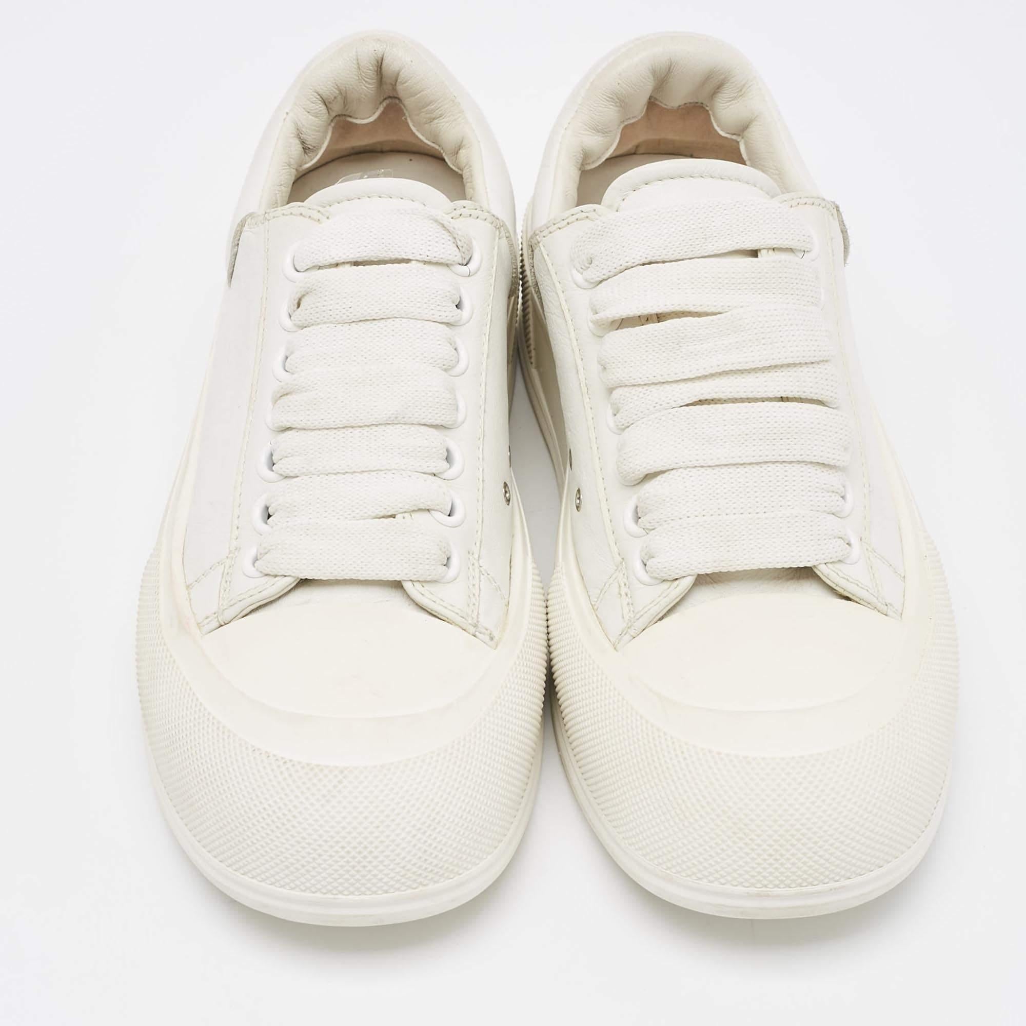 Gray Alexander McQueen White Leather Deck Plimsoll Lace Up Sneakers Size 39 For Sale