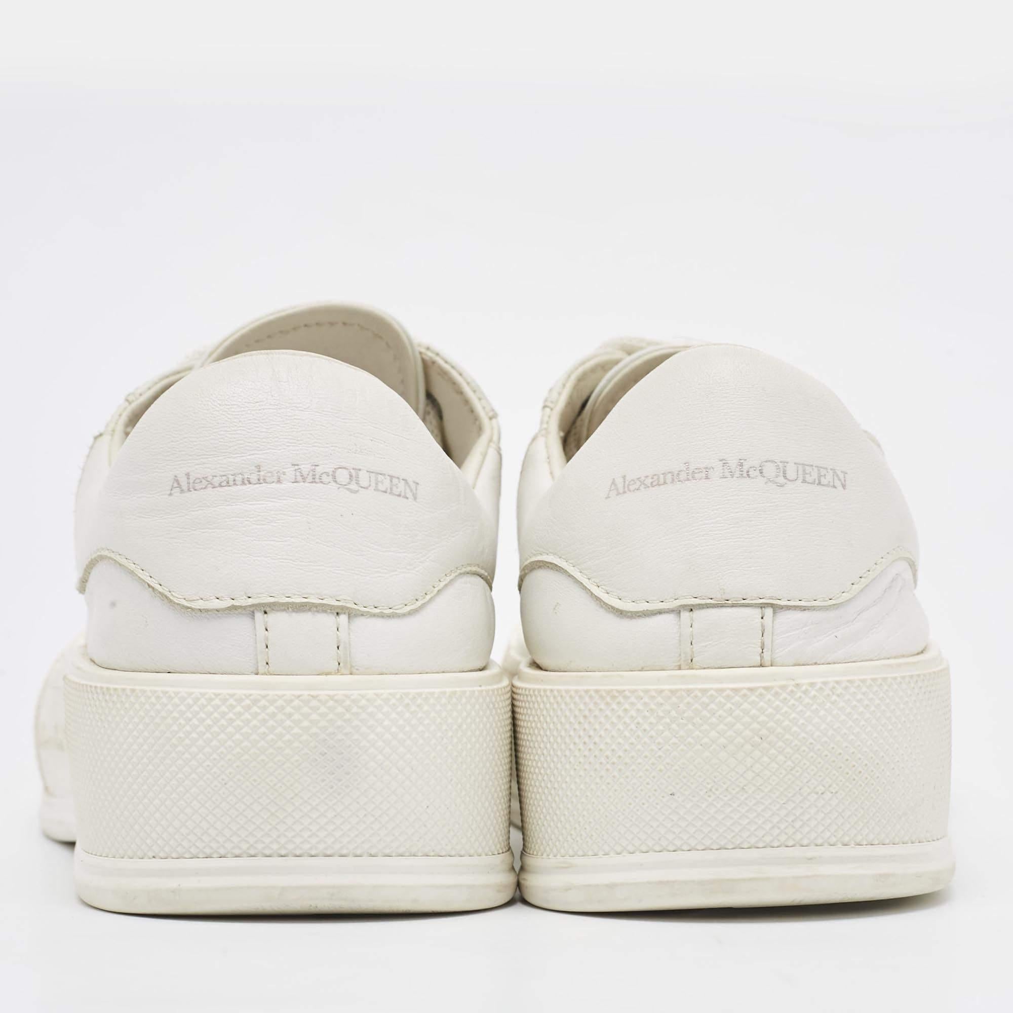 Women's Alexander McQueen White Leather Deck Plimsoll Lace Up Sneakers Size 39 For Sale