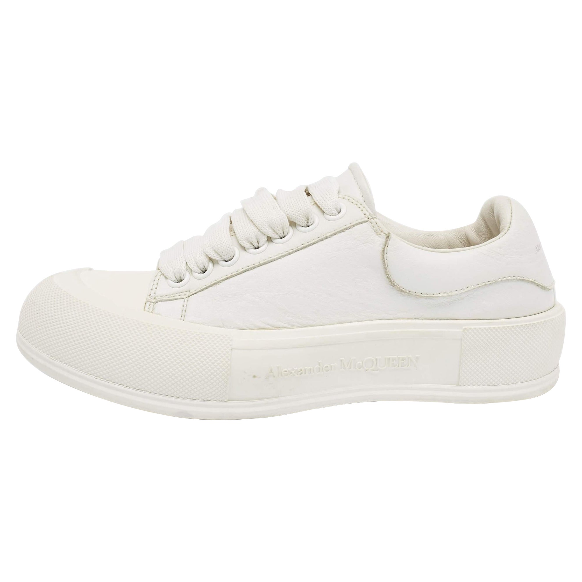 Alexander McQueen White Leather Deck Plimsoll Lace Up Sneakers Size 39