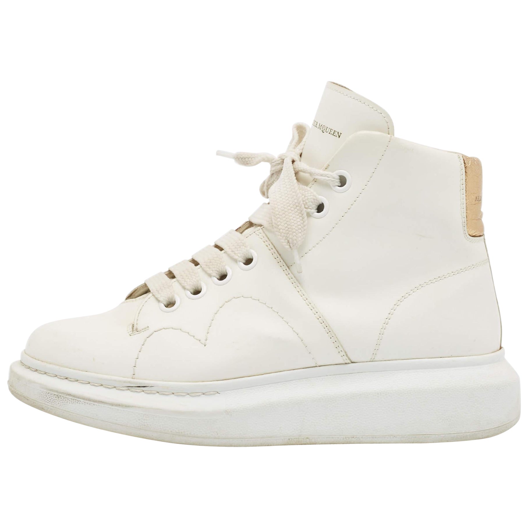 Alexander McQueen White Leather High Top Sneakers Size 38.5