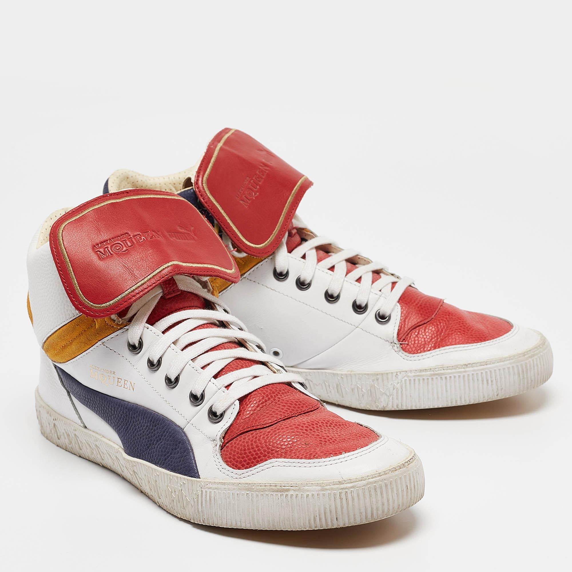 Men's Alexander McQueen White Leather High Top Sneakers Size 44 For Sale