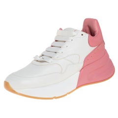 Used Alexander McQueen White Leather Lace Up Sneakers Size 39.5