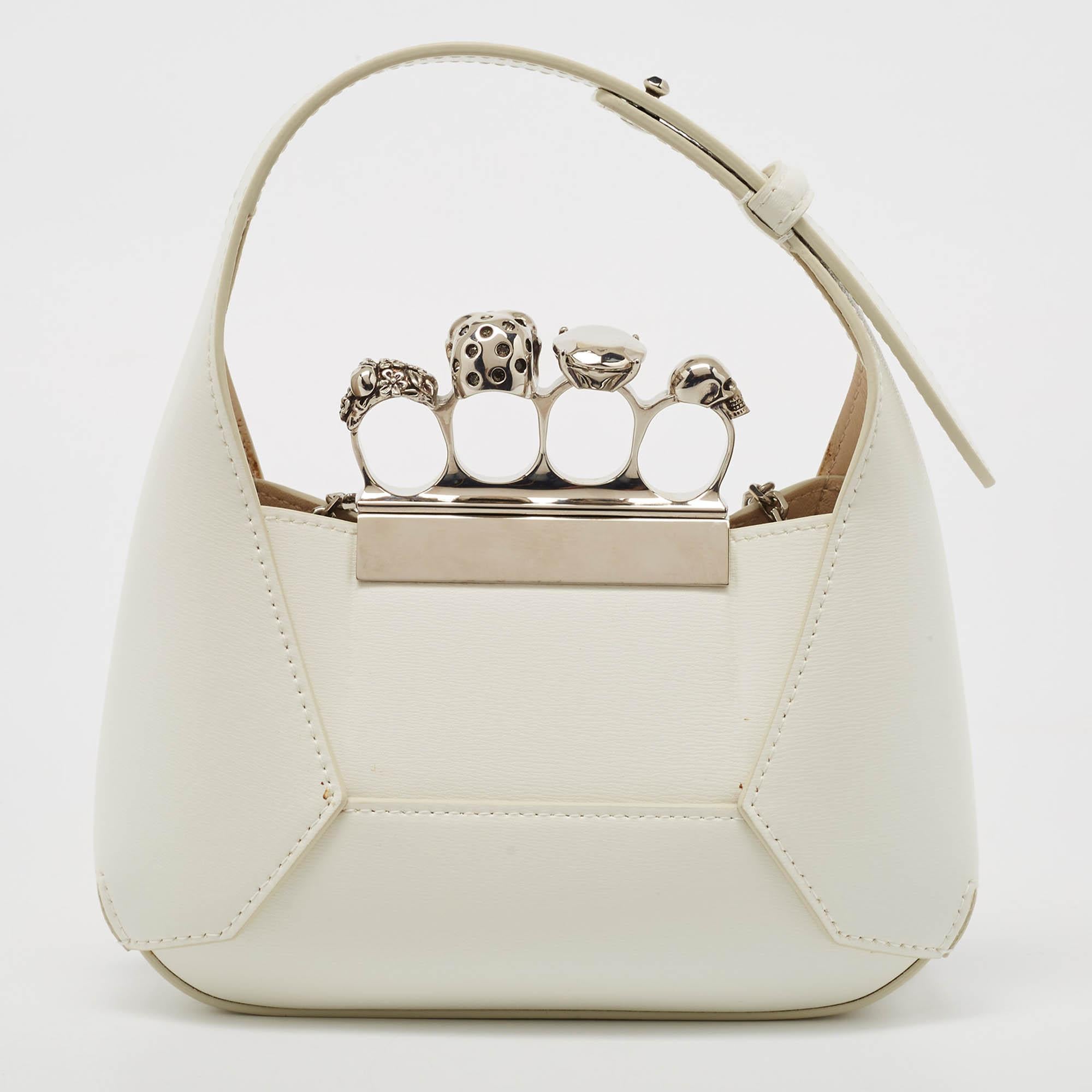 Women's Alexander McQueen White Leather Mini Jewelled Hobo