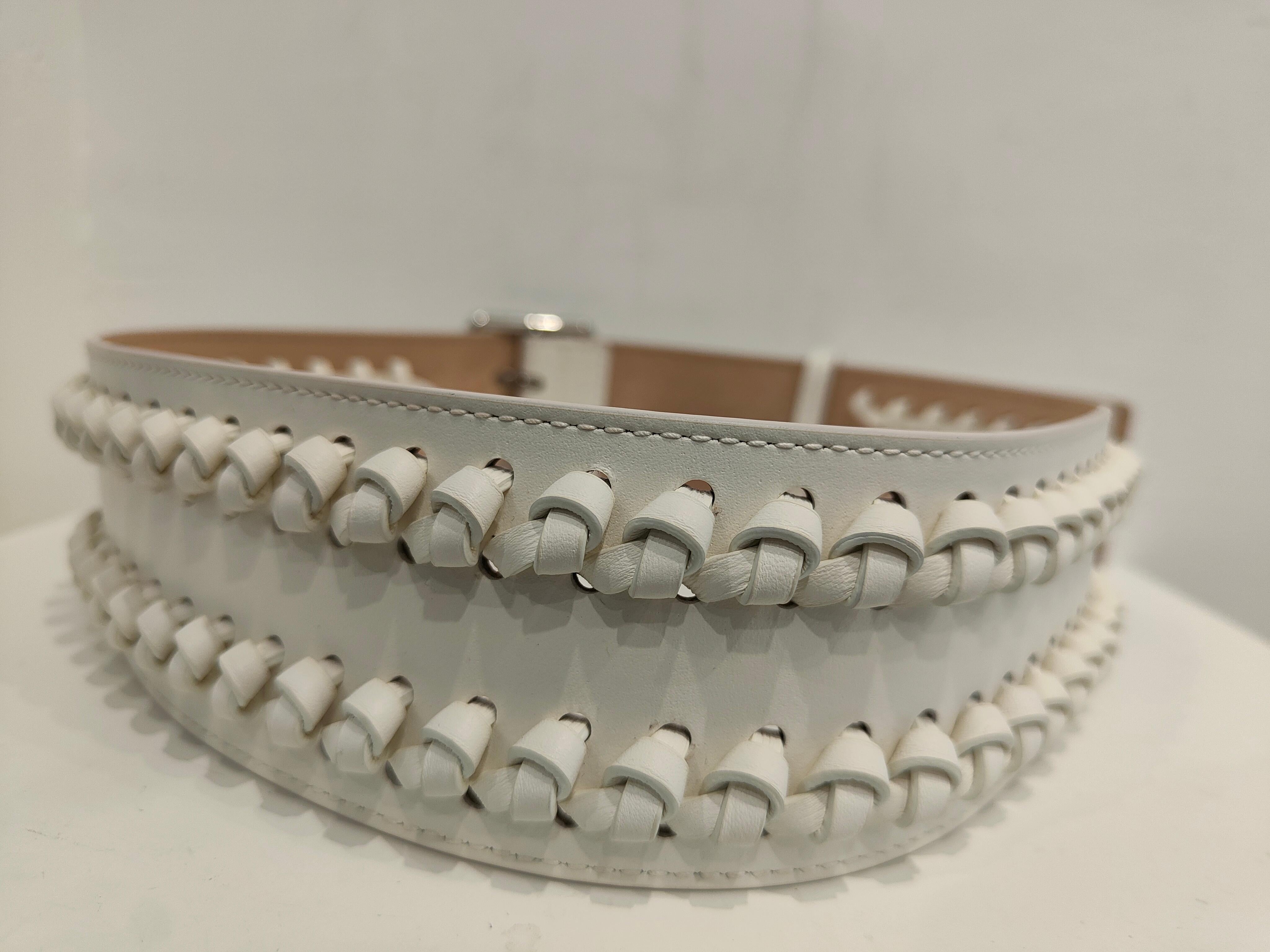 Alexander McQueen White leather silver hardware belt For Sale 1
