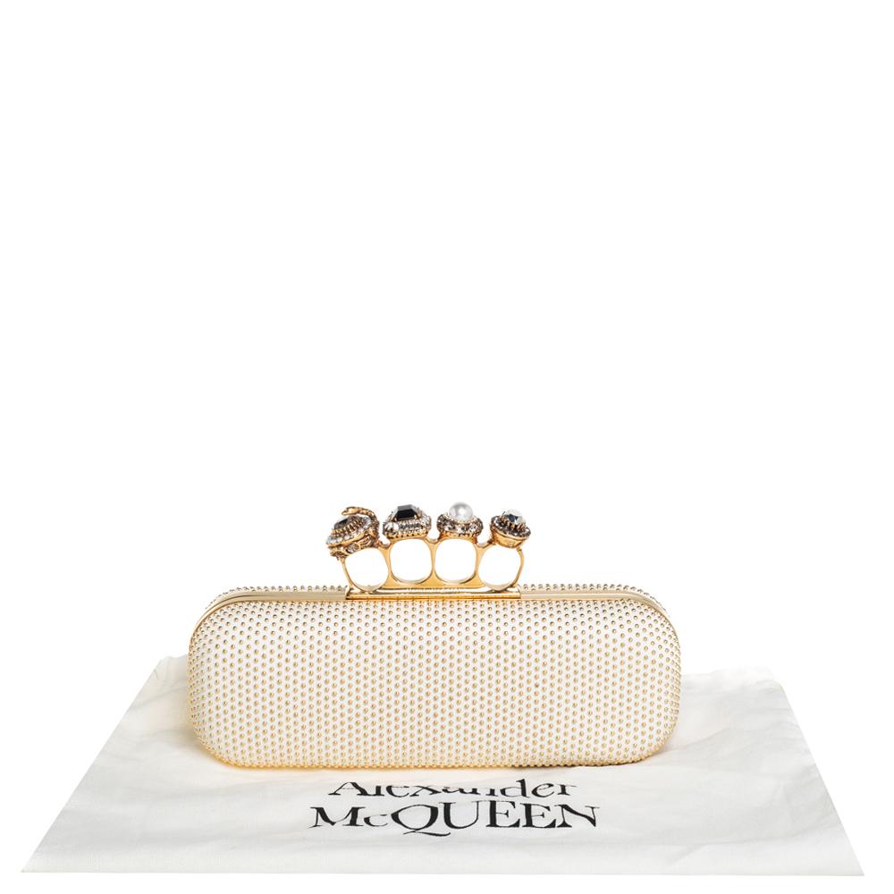 Alexander McQueen White Leather Studded Four Ring Knuckle Clutch 4
