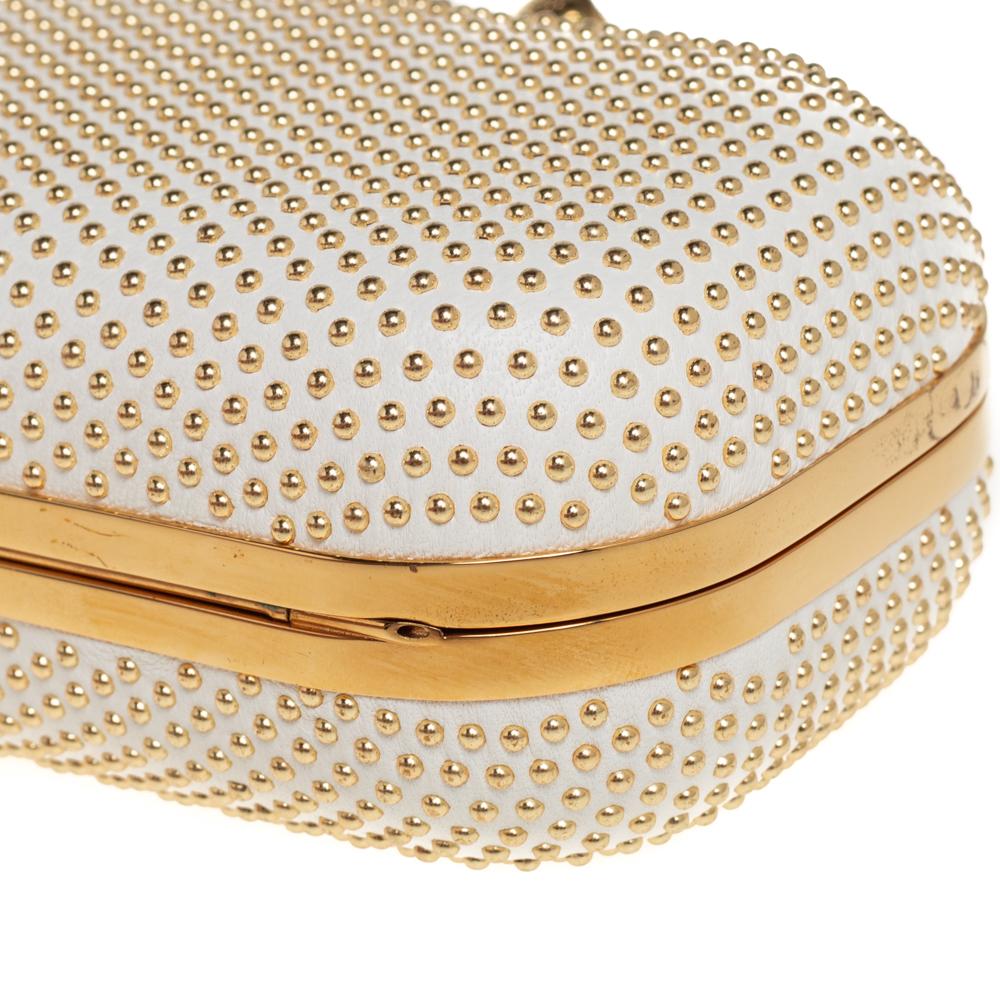 Women's Alexander McQueen White Leather Studded Four Ring Knuckle Clutch