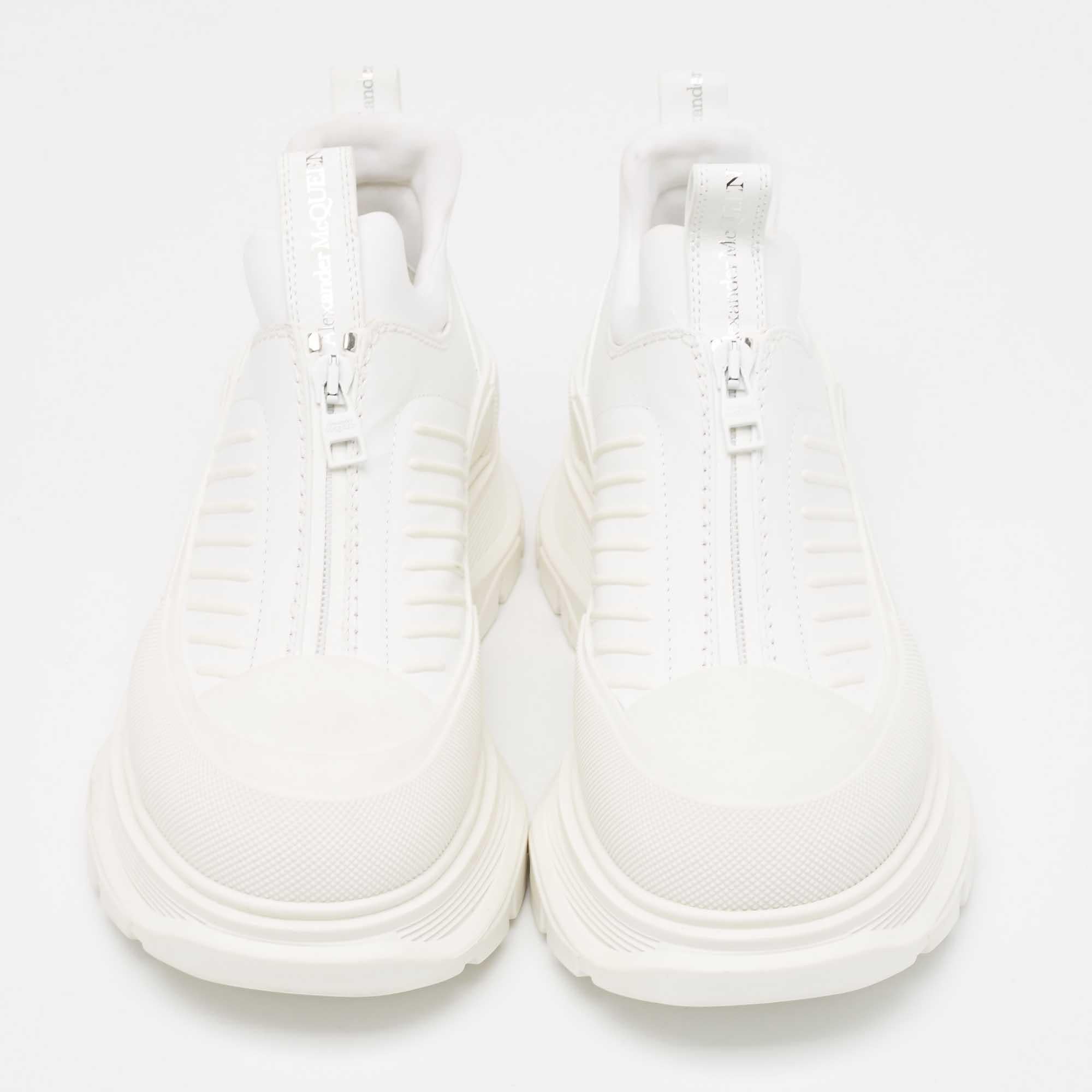 Gray Alexander McQueen White Leather Tread Slick Moto Sneakers Size 40