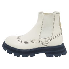 Alexander McQueen White Leather Wander Chelsea Boots Size 40