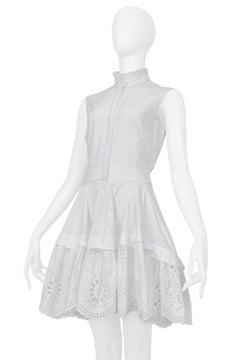 Alexander Mcqueen White Mini Dress With Eyelet Trim 2018